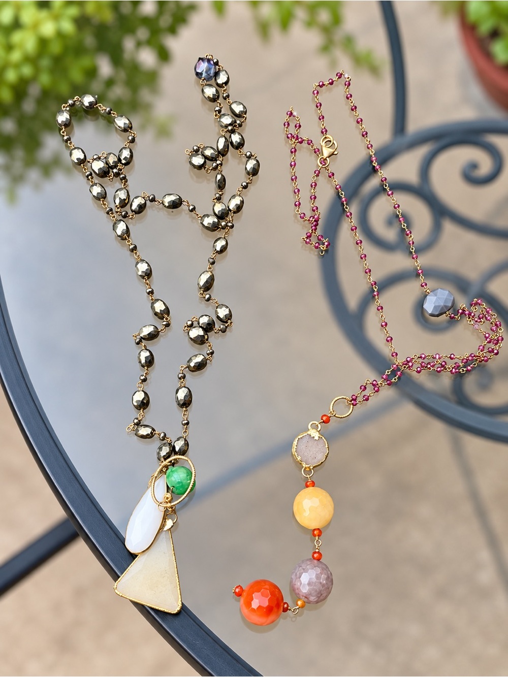 Boho Artisan Gemstone Necklaces Set of 2 28” Museum Gallery Jewelry Coastal Chic